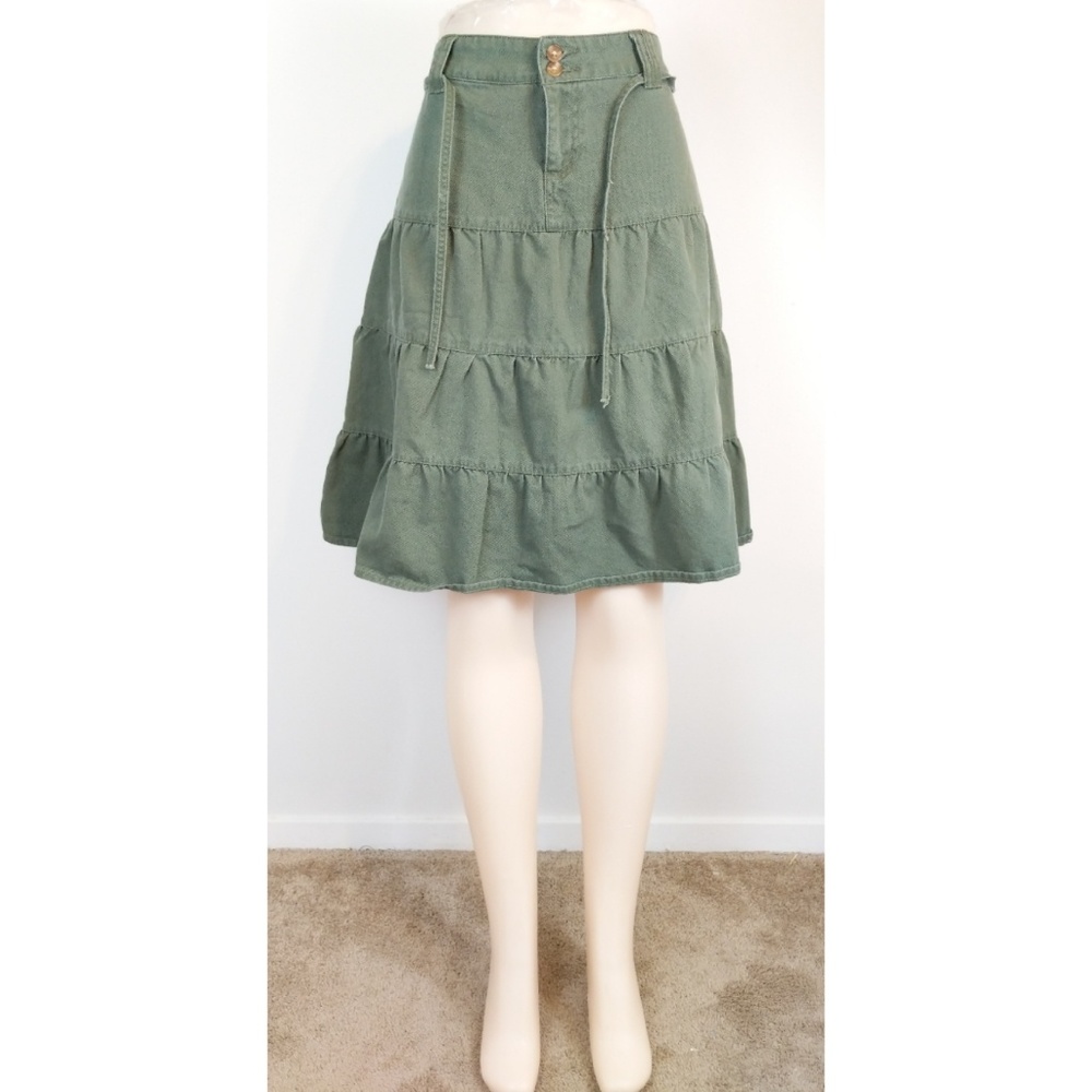 🧣B2G1 Duck Head A-LINE Tiered Skirt, Army green